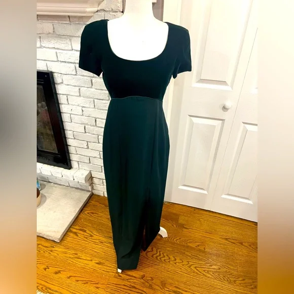 Liz Claiborne | Dresses | Hunter Green Velvet Accent Long Dress | Poshmark